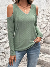 Green Cold Shoulder Long Sleeve Top for Women Woman T Shirts