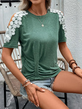 Green Cold Shoulder Twist Front Top with Lace Detail