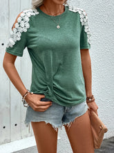 Green Cold Shoulder Twist Front Top with Lace Detail