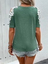 Green Cold Shoulder Twist Front Top with Lace Detail