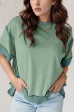 Green Color Block Oversized T Shirt for Women