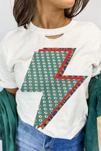 White lightning bolt T-shirt featured with a green corduroy shirt and jacket set