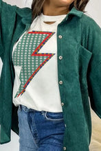 Green Corduroy Shirt and Jacket Set with White Lightning Bolt T Shirt