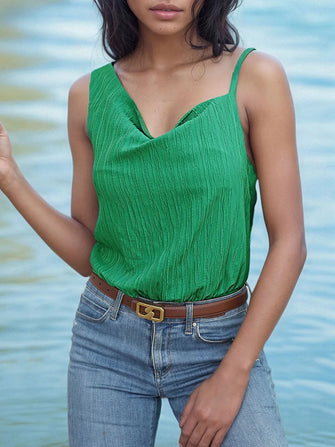 Green Cowl Neck Tank Bodysuit for Women Green