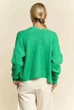 Green drop shoulder cardigan with relaxed fit, pearl embellishments