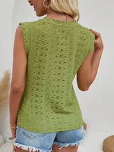Green Eyelet Sleeveless Top for Women