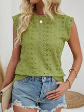 Green Eyelet Sleeveless Top for Women Woman T Shirts