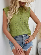 Green Eyelet Sleeveless Top for Women Woman T Shirts