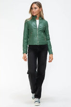Green Faux Leather Drawstring Hooded Jacket for Women Woman Outerwear