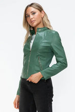 Green Faux Leather Drawstring Hooded Jacket for Women Woman Outerwear
