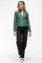 Green Faux Leather Drawstring Hooded Jacket for Women Woman Outerwear