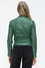 Green Faux Leather Drawstring Hooded Jacket for Women Woman Outerwear