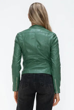 Green Faux Leather Drawstring Hooded Jacket for Women Woman Outerwear