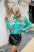 Green Floral Acrylic Sweater with Long Sleeve Length for Women