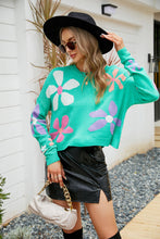 Green Floral Acrylic Sweater with Long Sleeve Length for Women