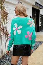 Green Floral Acrylic Sweater with Long Sleeve Length for Women