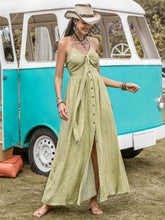 Green Floral Halter Maxi Dress with Cowboy Hat Sage