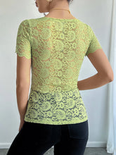 Green Floral Lace Square Neck Top for Women