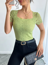 Green Floral Lace Square Neck Top for Women