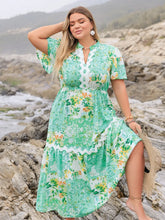 Green Floral Maxi Dress with Straw Hat