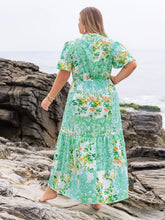 Green Floral Maxi Dress with Straw Hat