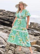 Green Floral Maxi Dress with Straw Hat Maxi Dresses