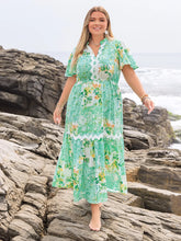 Green Floral Maxi Dress with Straw Hat