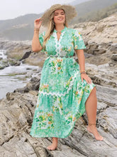 Green Floral Maxi Dress with Straw Hat Maxi Dresses