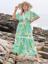 Green Floral Maxi Dress with Straw Hat Gum Leaf