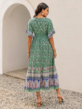 Green Floral Print Ruched Maxi Dress Casual Dresses