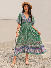 Green Floral Print Ruched Maxi Dress Casual Dresses