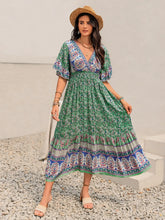 Green Floral Print Ruched Maxi Dress