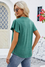 Green Flutter Sleeve V Neck Top for Women with Short Sleeve Length