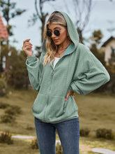 Green Hooded Cardigan with Long Sleeve Length and Zip Closure