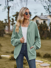 Green Hooded Cardigan with Long Sleeve Length and Zip Closure