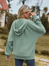 Green Hooded Cardigan with Long Sleeve Length and Zip Closure