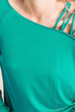 Green Jersey Knit One Shoulder Top with Criss Cross Detail