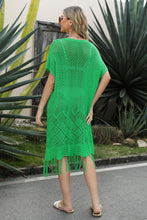 Green Knit Crochet Fringe Cover Up Dress for Women