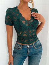 Green Lace Sheer Bodysuit for Women Dark Green
