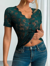 Green Lace Sheer Bodysuit for Women