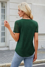 Green Lace Sleeve Smocked Blouse for Women