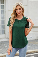 Green Lace Sleeve Smocked Blouse for Women