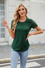 Green Lace Sleeve Smocked Blouse for Women