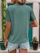 Green Lace Sleeve V Neck Blouse and Denim Shorts Set for Women