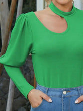 Green Long Sleeve Top with Back Cutout Woman T Shirts