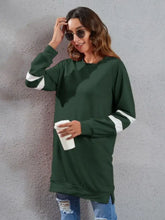 Green Long Sleeve Tunic Dress with White Stripes for Women Woman T Shirts