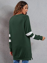Green Long Sleeve Tunic Dress with White Stripes for Women