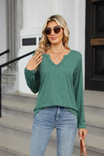 Green Long-Sleeve V-Neck Shirt for Women Dark Green