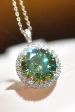 Green 1-carat moissanite halo pendant necklace on silver chain