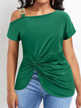 Green One-Shoulder Knotted Top with Gold Hardware Dark Green